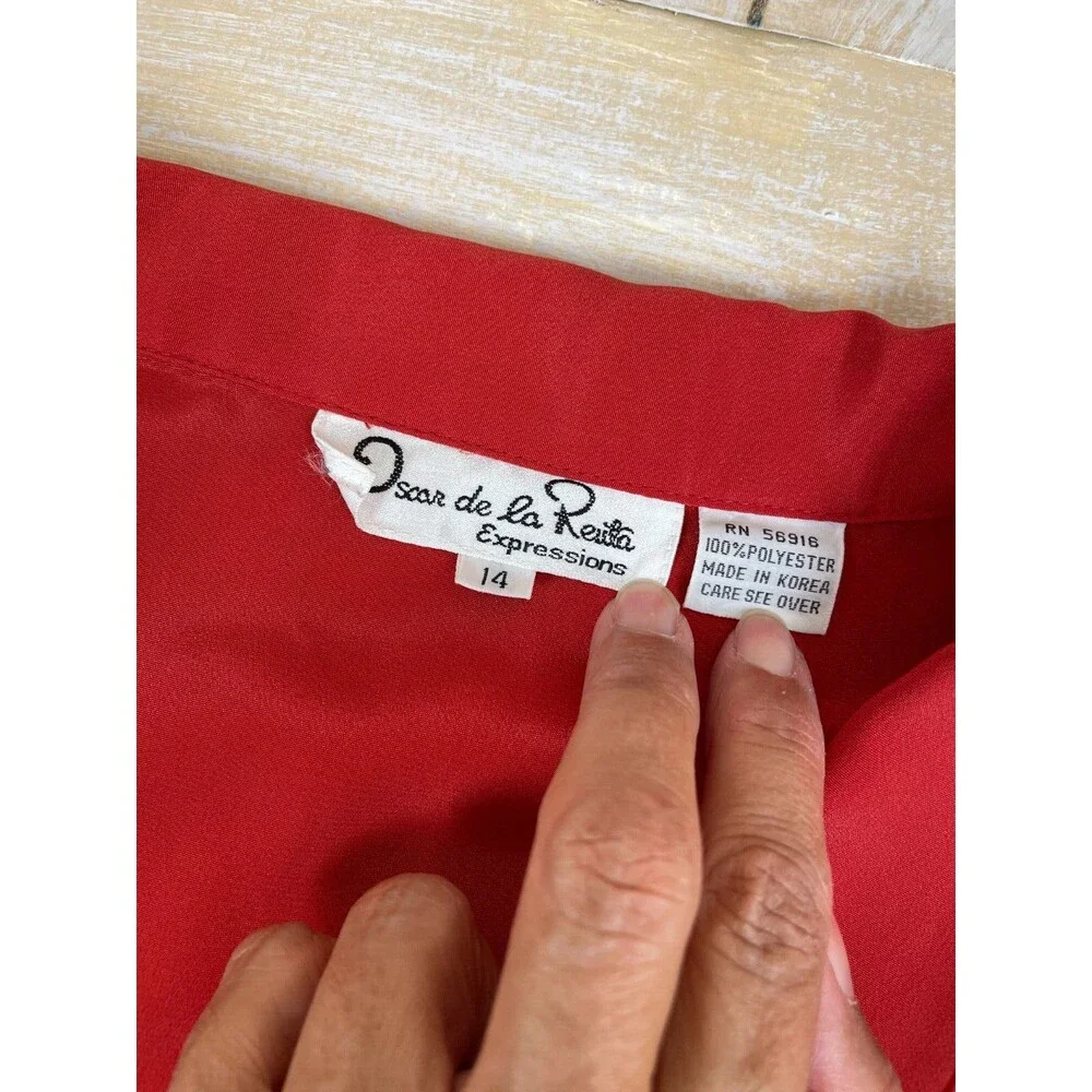 Vintage Oscar de la Renta Expressions Women's Red Blouse Size 14 - Picture 6 of 8